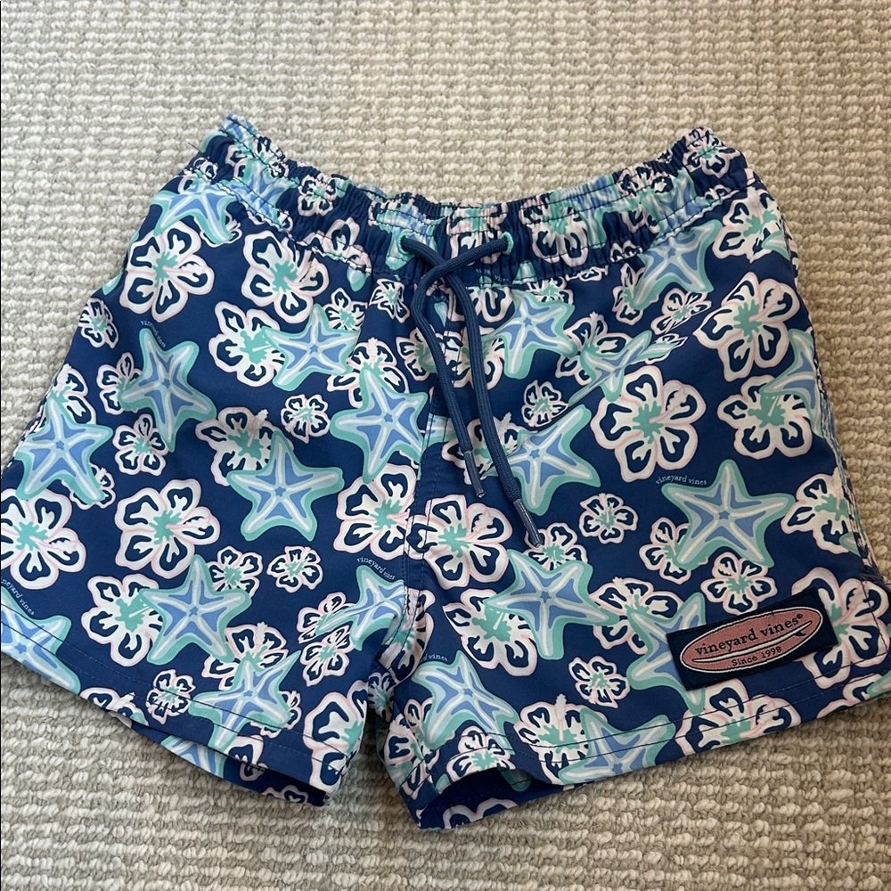 Vineyard Vines Navy and Aqua Starfish Swim Trunks